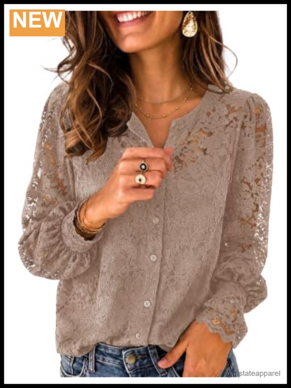 Women's Lace Long Sleeve Button Up Blouse Sheer Top with Camisole